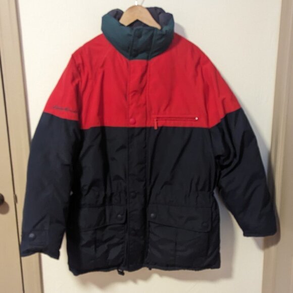 Vintage Eddie Bauer Jacket Goose Down Coat Water Resistant Green Red Blue - Picture 11 of 12
